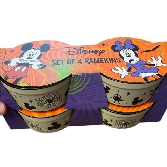 Disney Halloween Mickey Mouse Ramekin Set 4 NEW Baking Oven Microwave Safe - Picture 1 of 6